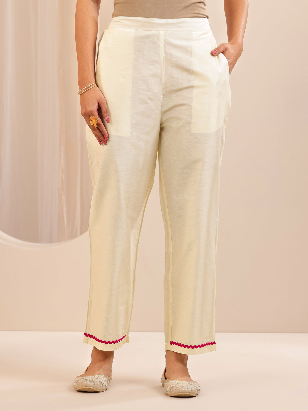 Off White Embroidered Chanderi Silk A-line Suit Sets With Dupatta