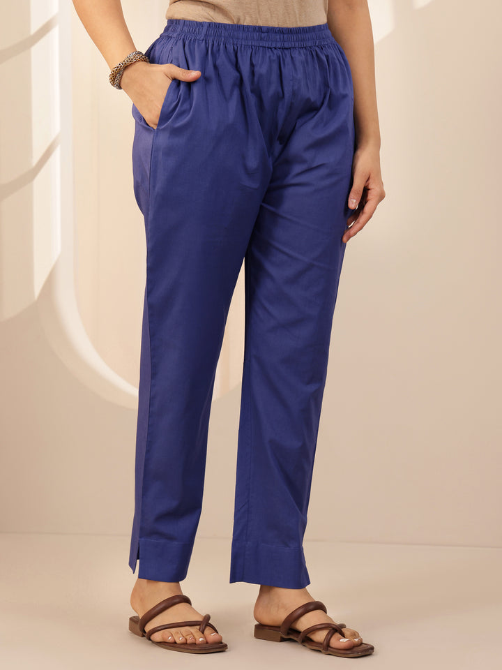 Blue Printed Cotton Straight Suit Sets With Dupatta