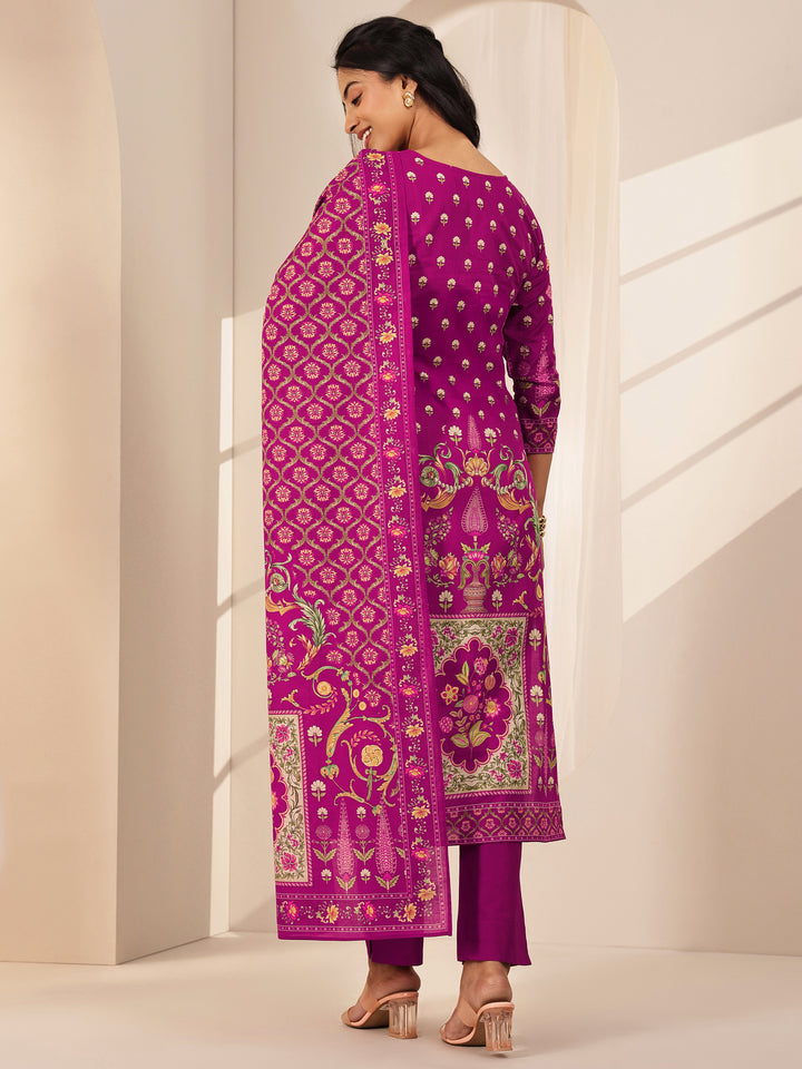 Pink Printed Cotton Straight Suit Sets With Dupatta