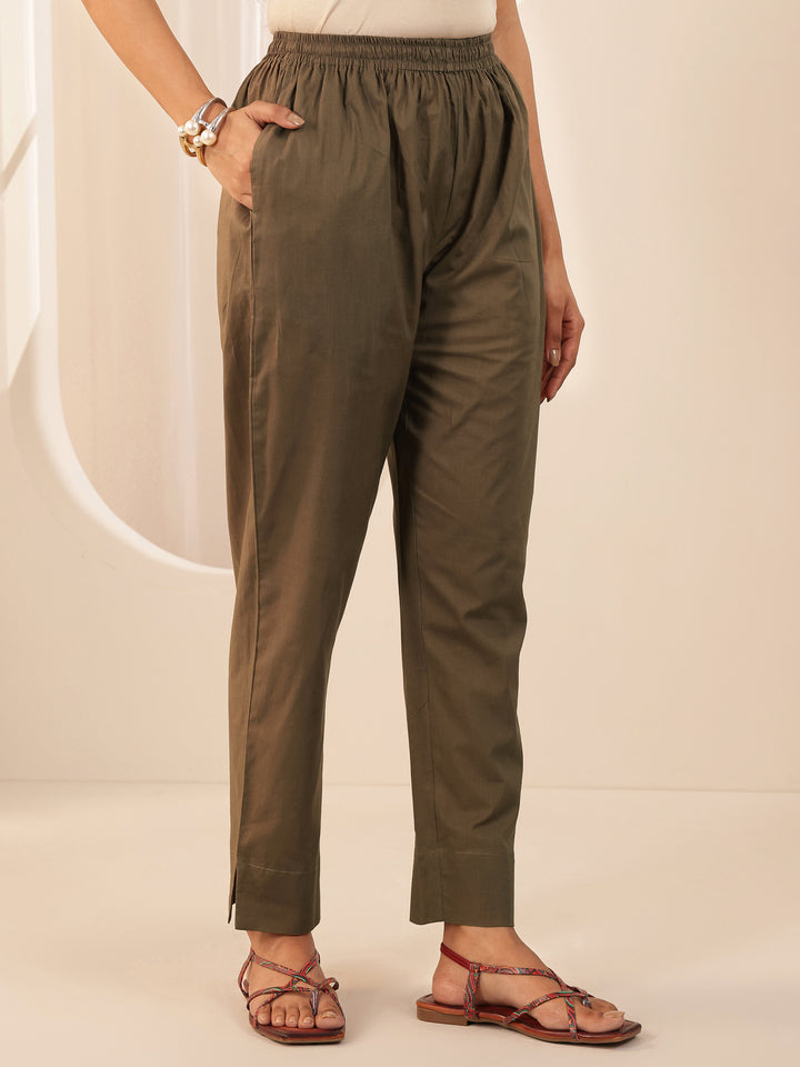 Brown Printed Cotton Straight Suit Sets With Dupatta