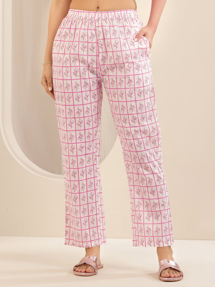 Pink Printed Cotton Straight Suit Sets With Dupatta