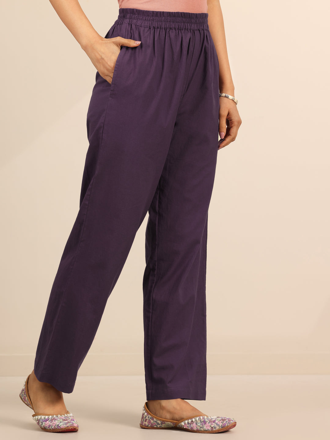 Purple Yoke Design Cotton Straight Suit Set With Dupatta