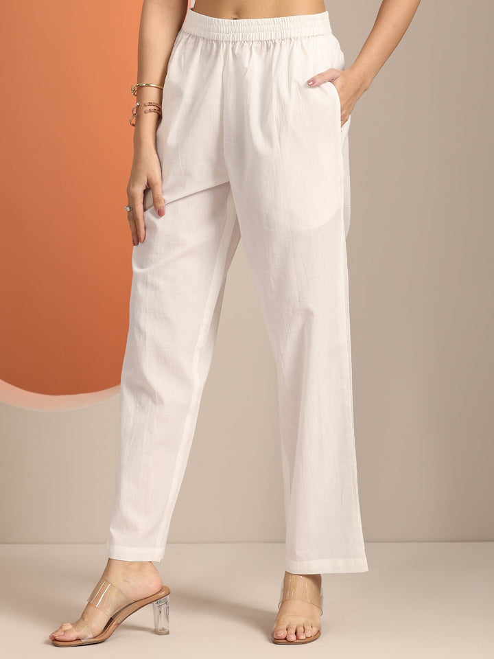 White Yoke Design Cotton Straight Suit Set With Dupatta