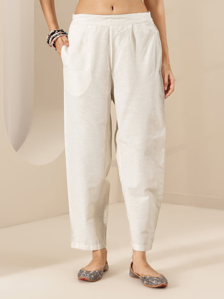 White Embroidered Cotton Blend Straight Suit Sets With Dupatta