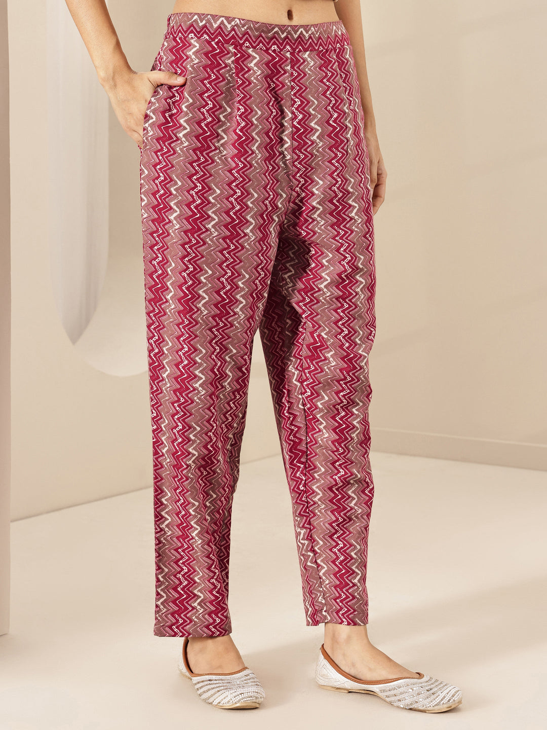 Maroon Printed Cotton Blend Straight Suit Sets With Dupatta