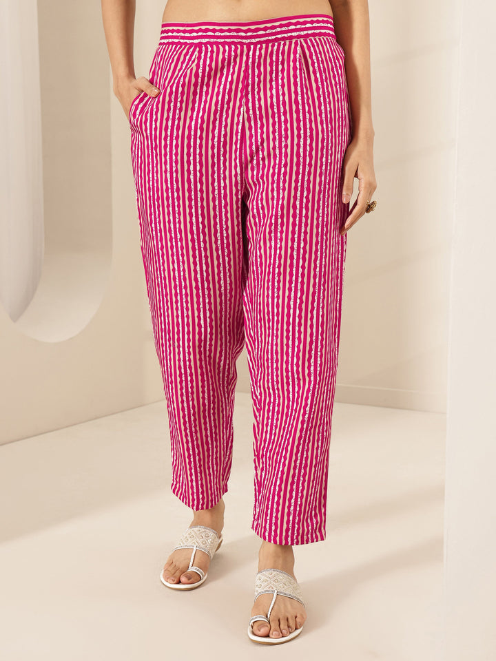 Pink Printed Cotton Blend Straight Suit Sets With Dupatta