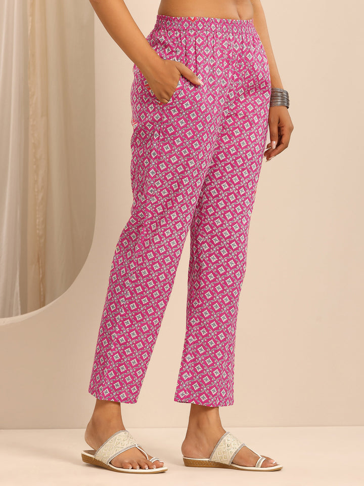 Pink Printed Cotton Blend Straight Suit Set With Dupatta