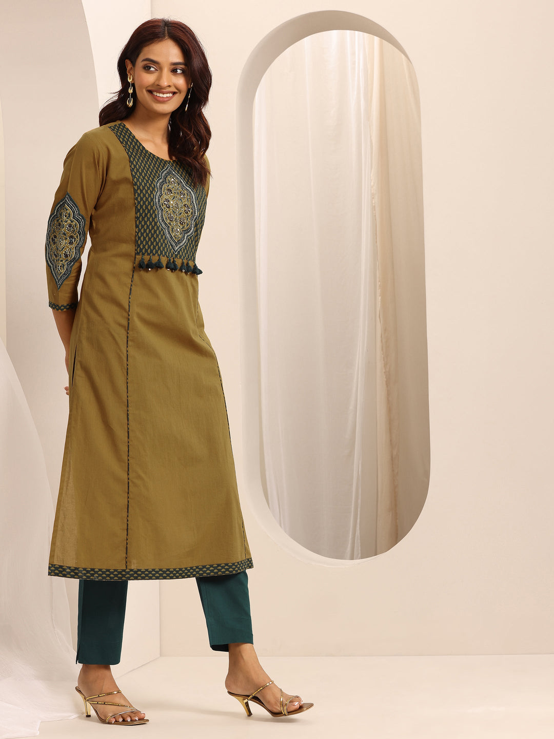 Yellow Printed Cotton Blend Straight Suit Set With Dupatta