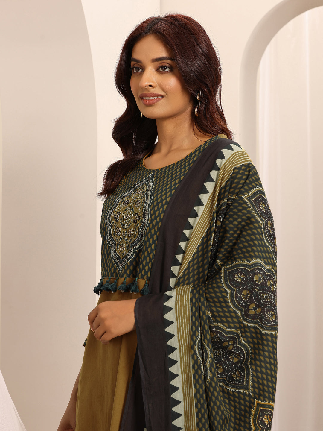 Yellow Printed Cotton Blend Straight Suit Set With Dupatta