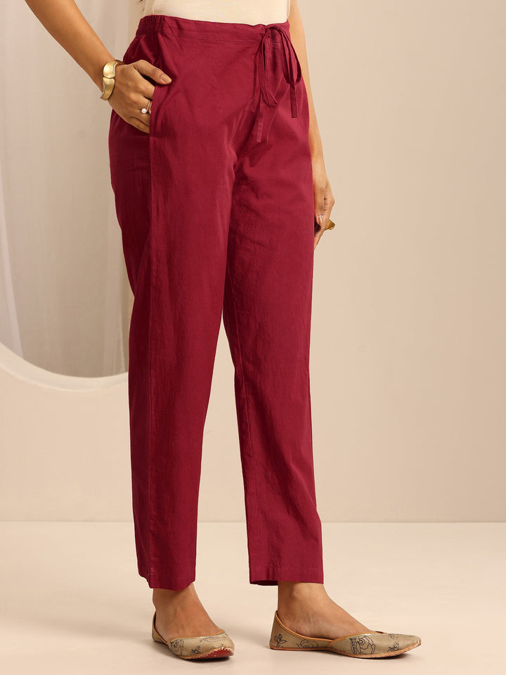 Red Woven Cotton Blend Straight Suit Set With Dupatta