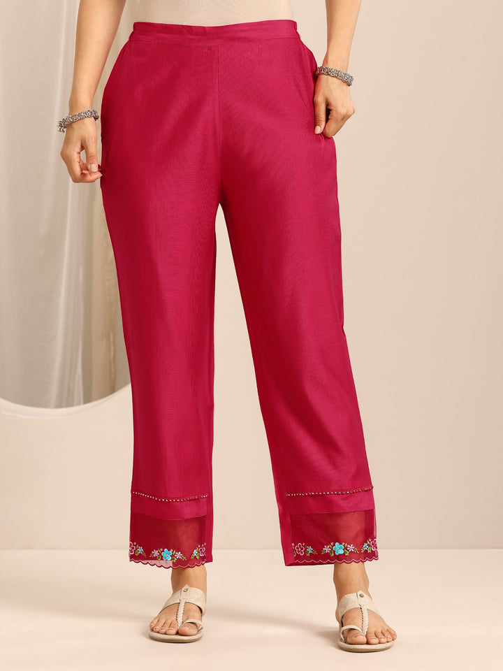 Red Embroidered Silk Blend Straight Suit Set With Dupatta