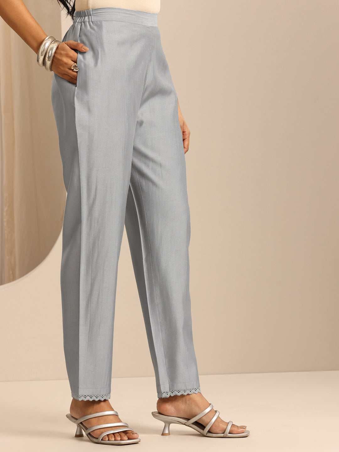 Grey Embroidered Silk Blend Straight Suit Set With Dupatta