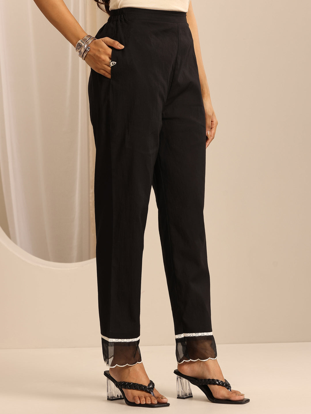 Black Embroidered Cotton Blend Straight Suit Set With Dupatta