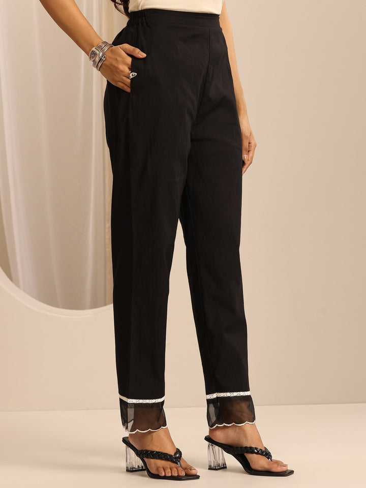 Black Embroidered Cotton Blend Straight Suit Set With Dupatta