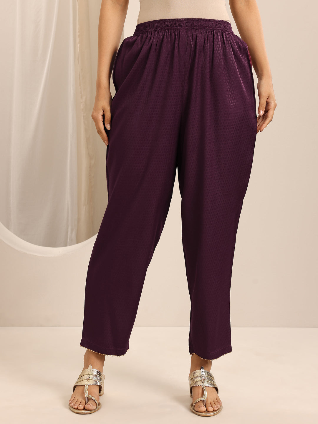 Maroon Woven Cotton Blend Straight Suit Set With Dupatta