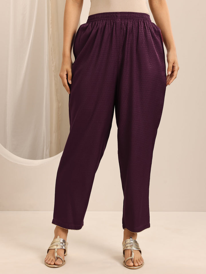 Maroon Woven Cotton Blend Straight Suit Set With Dupatta