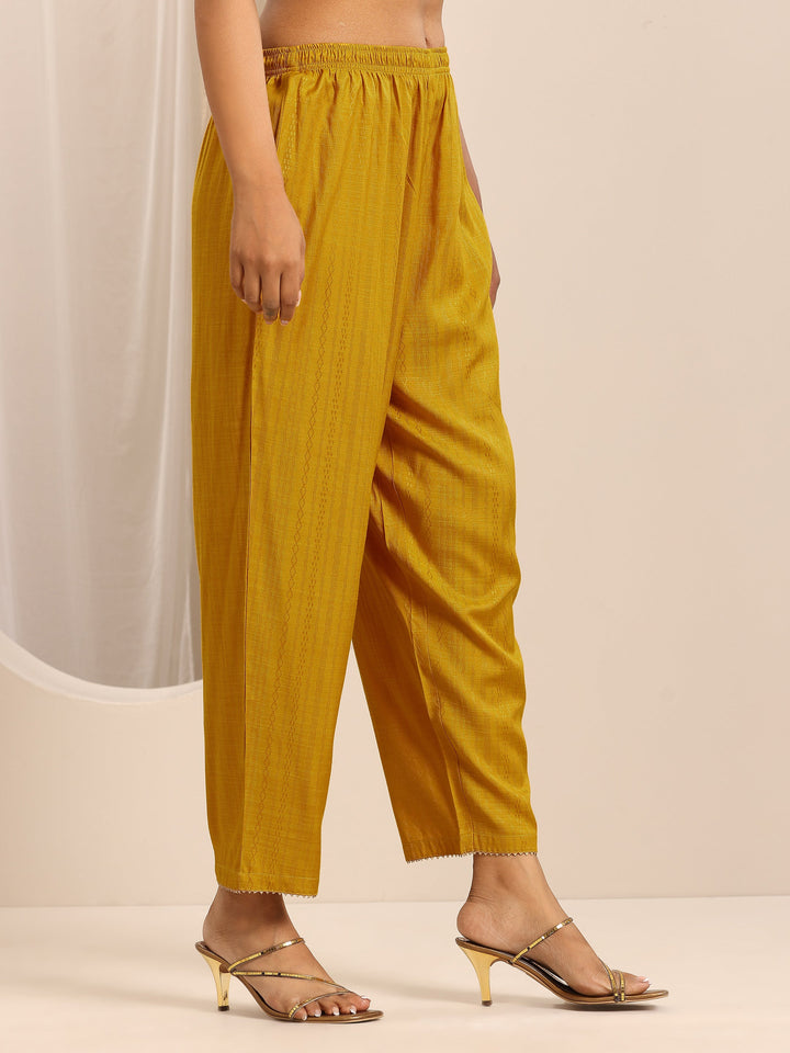 Yellow Woven Cotton Blend Straight Suit Set With Dupatta