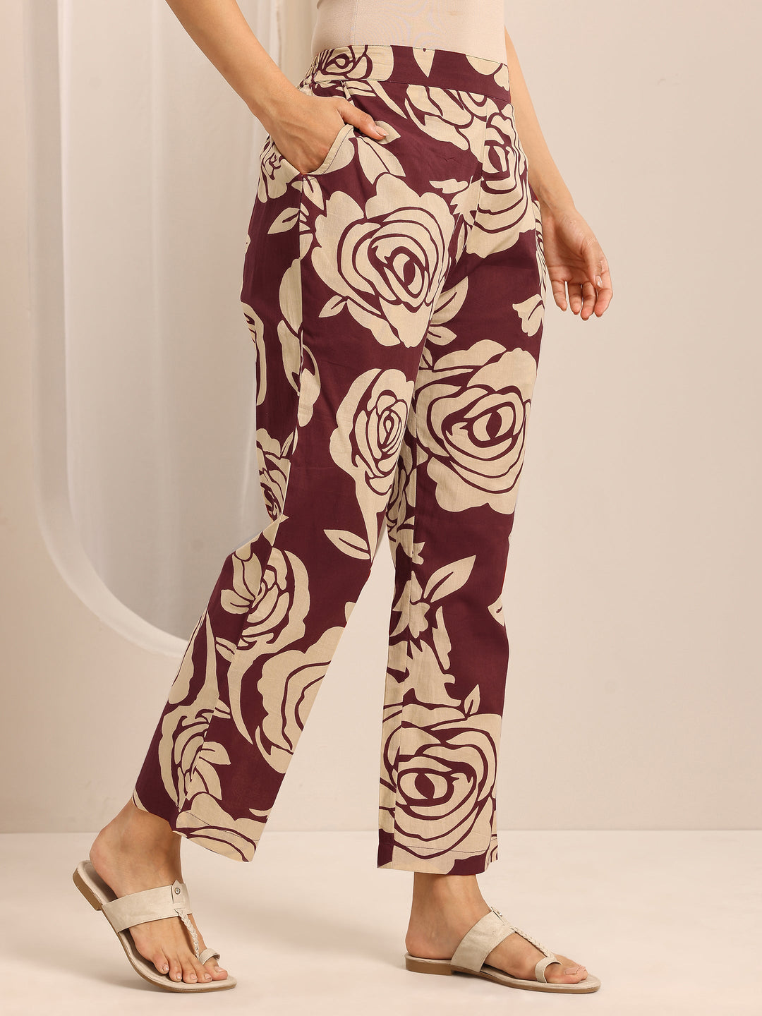 Red Printed Cotton Blend A-line Kurta Set