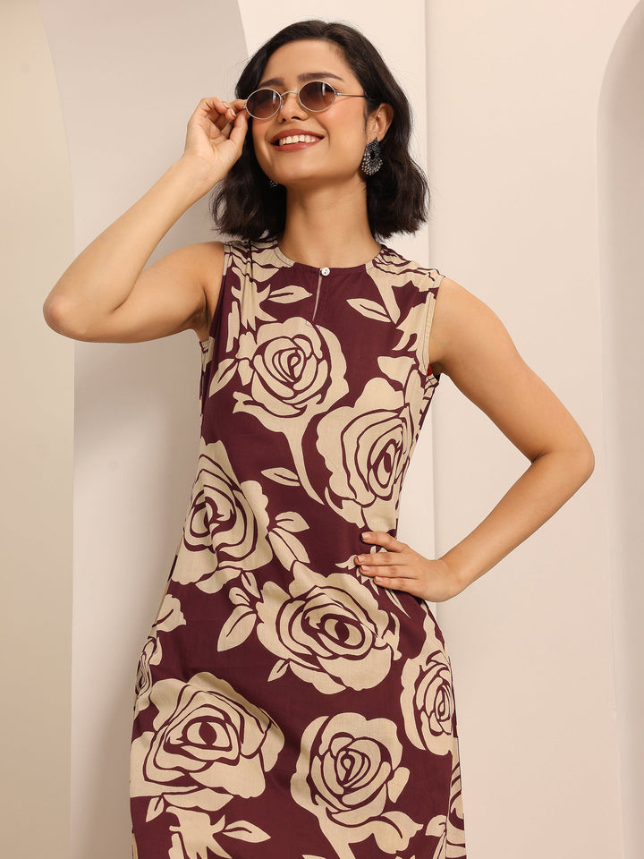 Red Printed Cotton Blend A-line Kurta Set