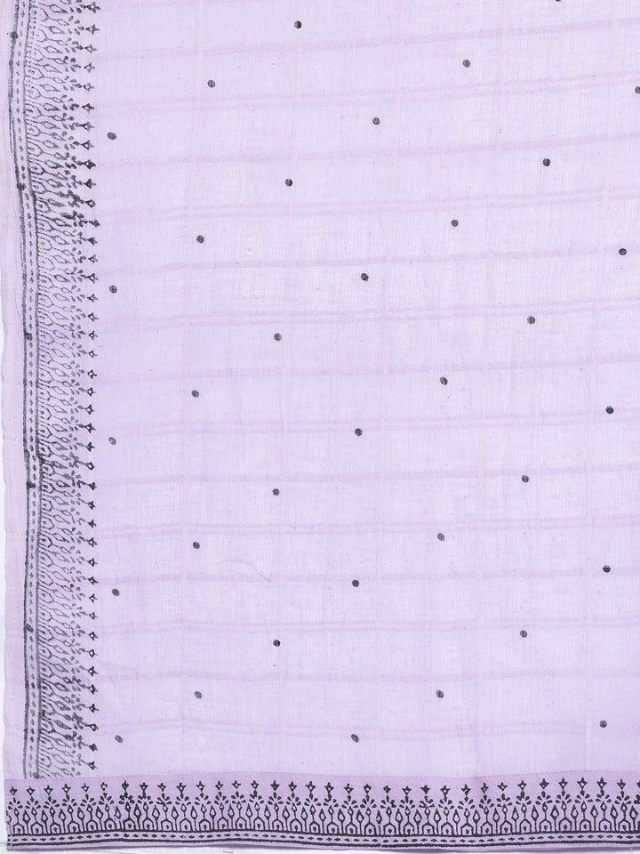Lavender Woven Design Cotton Straight Suit With Dupatta