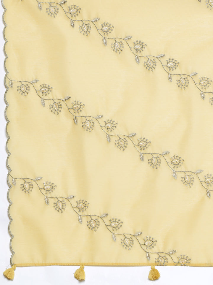 Yellow Embroidered Chanderi Silk Straight Suit With Dupatta