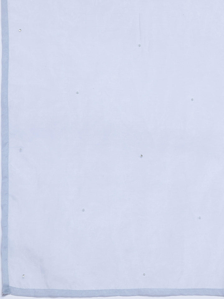 Grey Solid Silk Blend Straight Suit With Dupatta