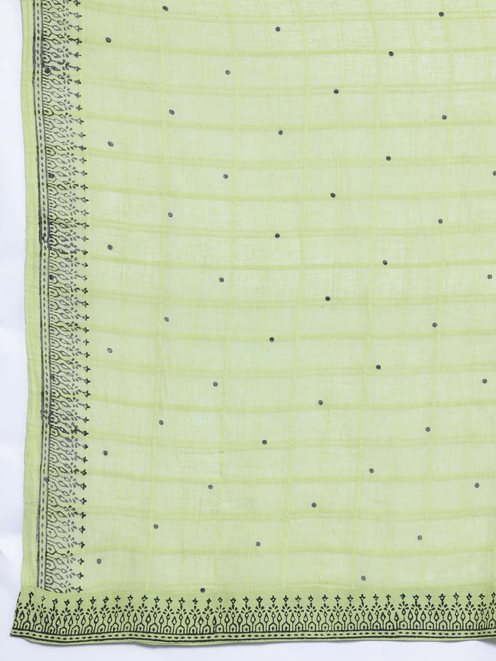 Green Woven Design Cotton Straight Suit With Dupatta