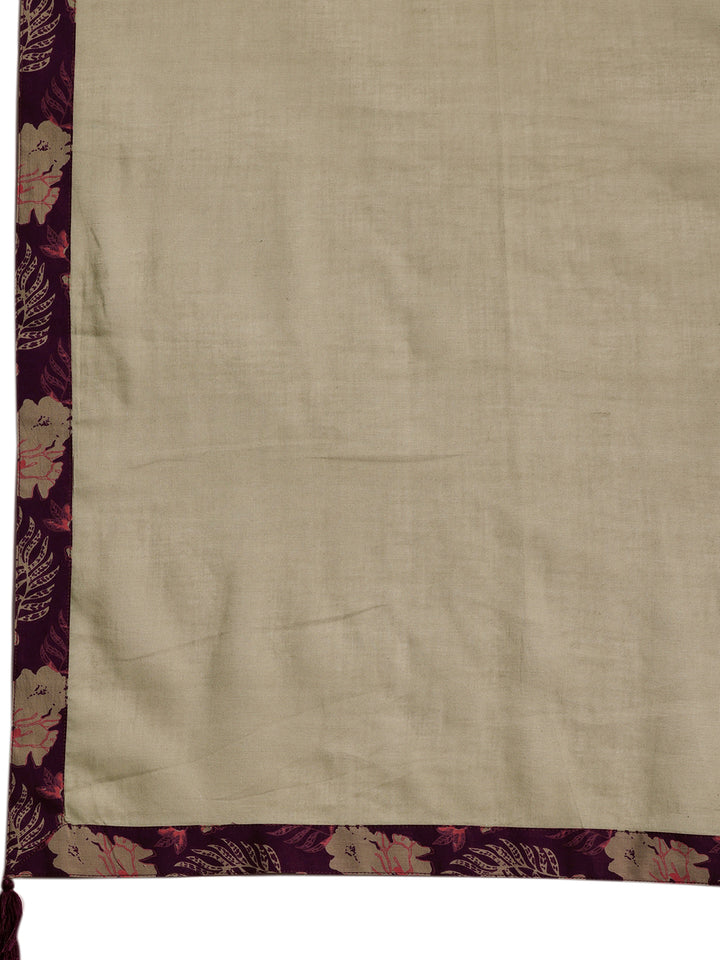 Wine Printed Cotton Straight Suit With Dupatta