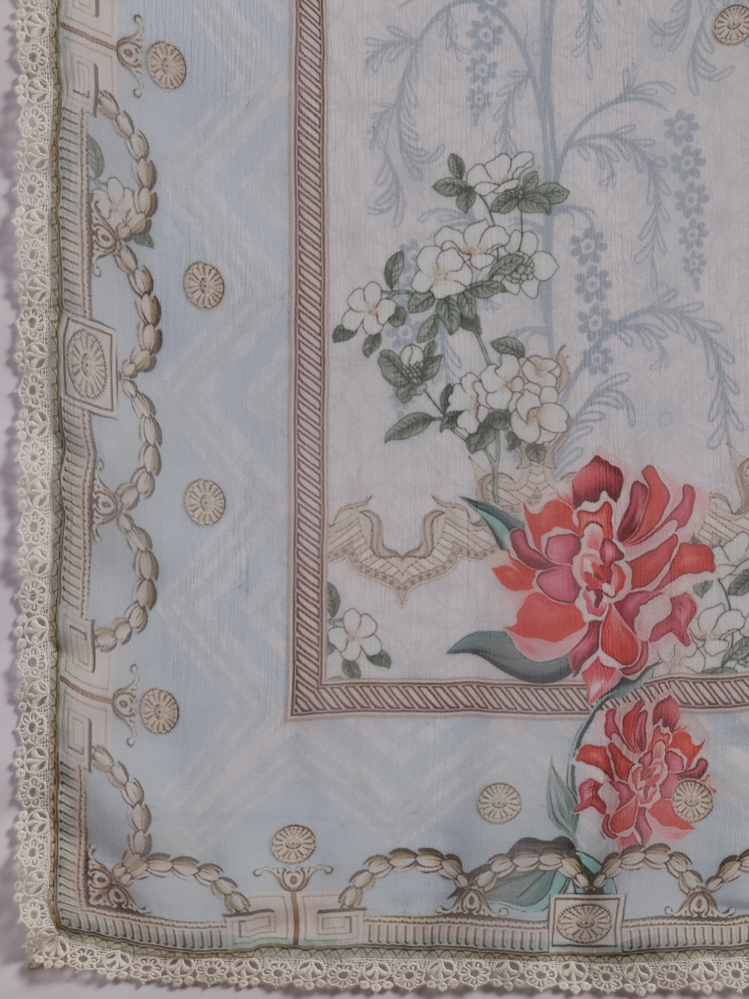 Blue Embroidered Silk Blend Straight Suit With Dupatta