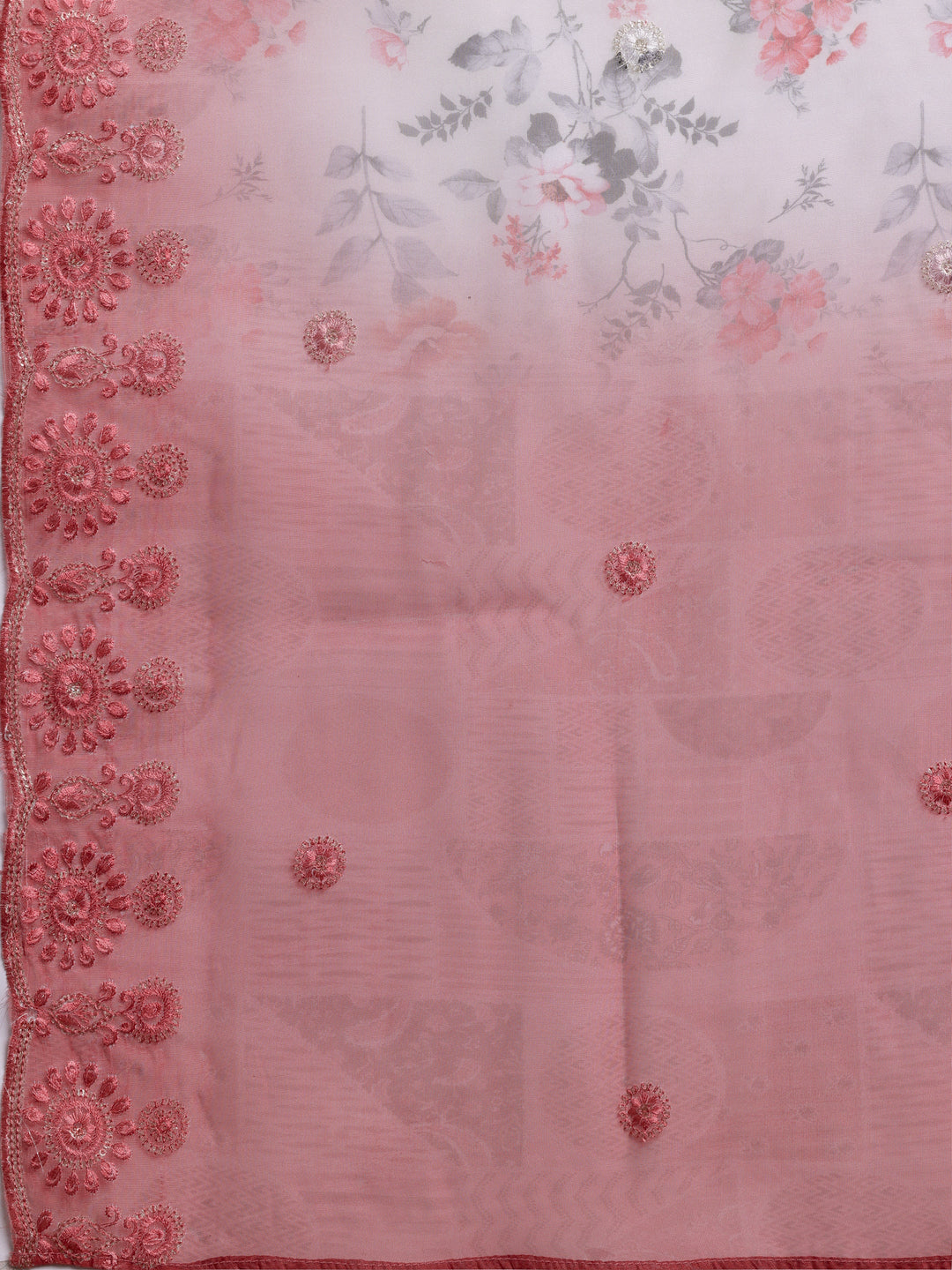 Peach Embroidered Silk Blend Straight Suit With Dupatta
