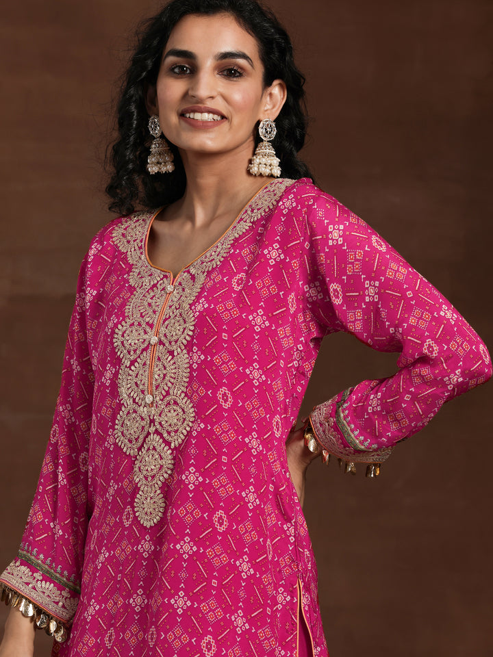 Libas Art Pink Printed Silk Blend Straight Suit With Dupatta