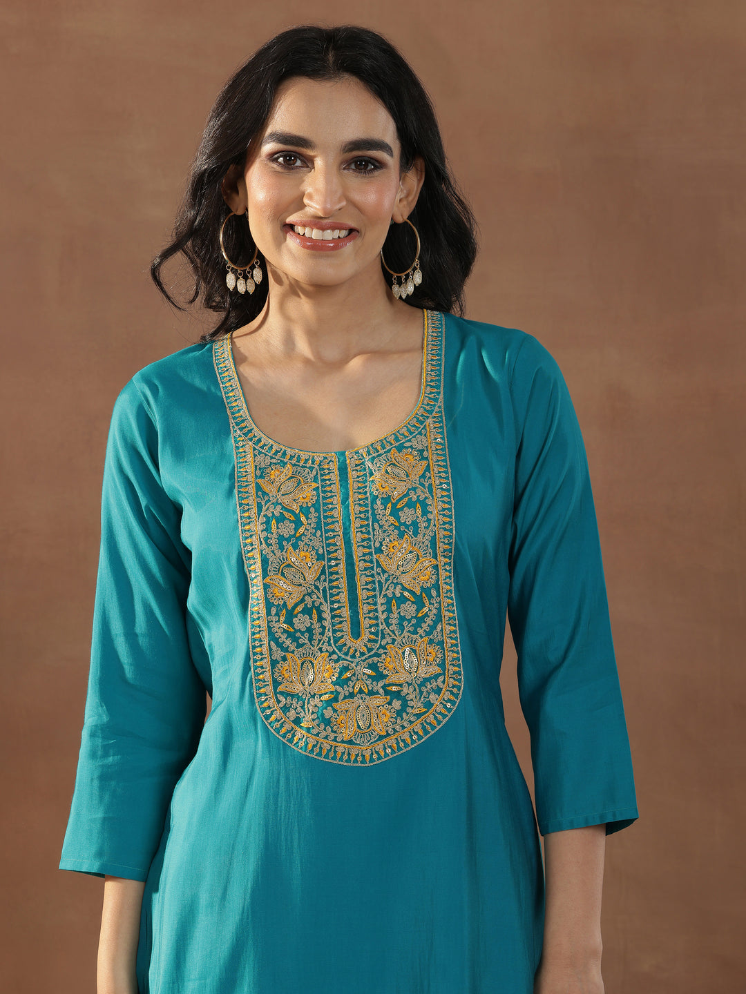 Green Yoke Design Silk Blend Straight Suit Set With Dupatta