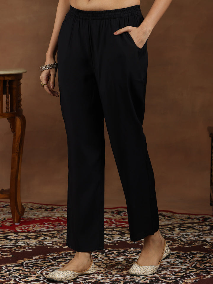 Black Yoke Design Silk Blend Straight Suit With Dupatta