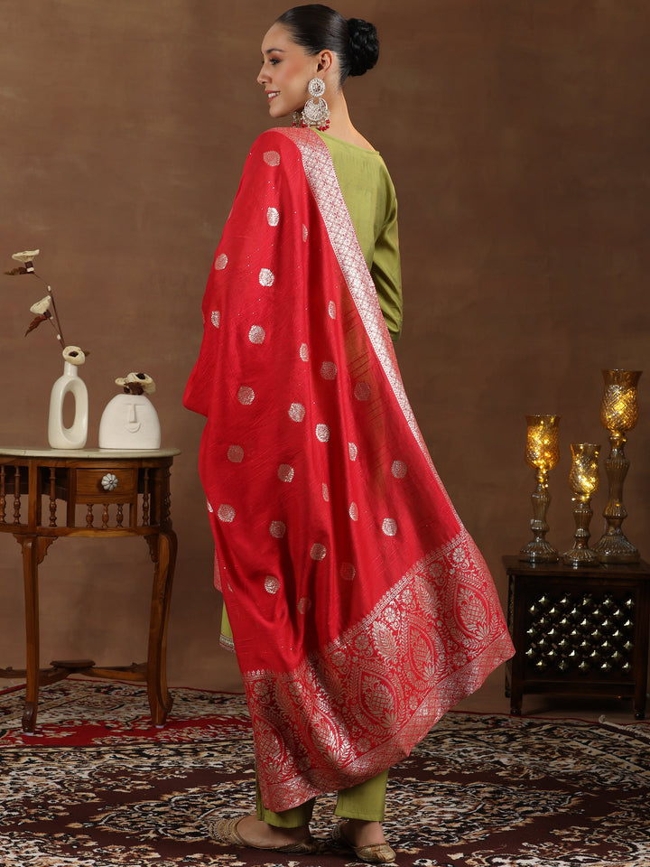 Green Yoke Design Silk Blend Straight Suit With Dupatta