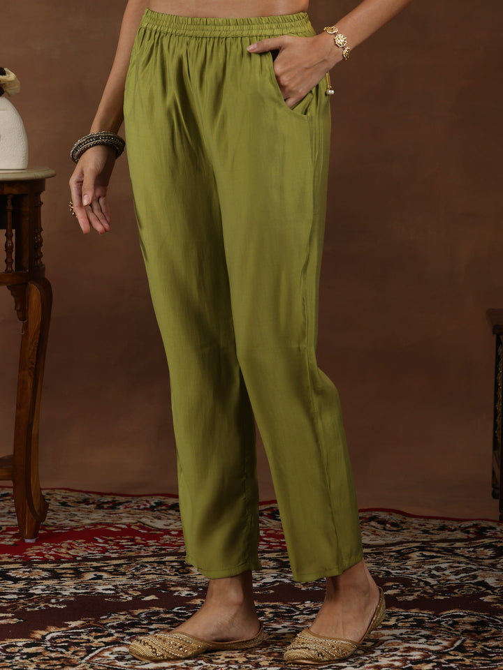 Green Yoke Design Silk Blend Straight Suit With Dupatta