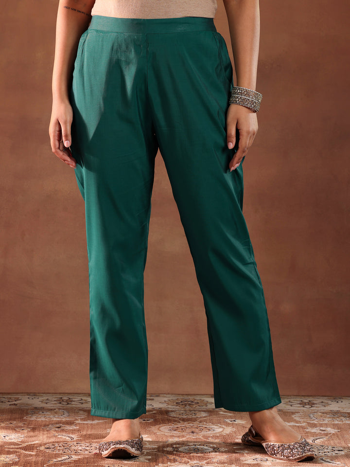 Rama Green Embroidered Silk Blend Straight Suit With Dupatta