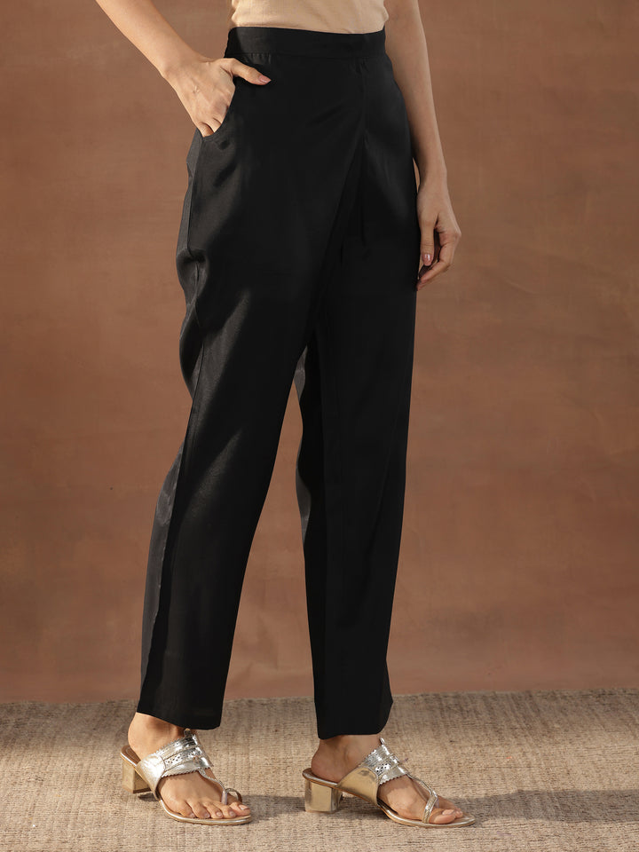 Black Embroidered Silk Blend Straight Suit Set With Dupatta