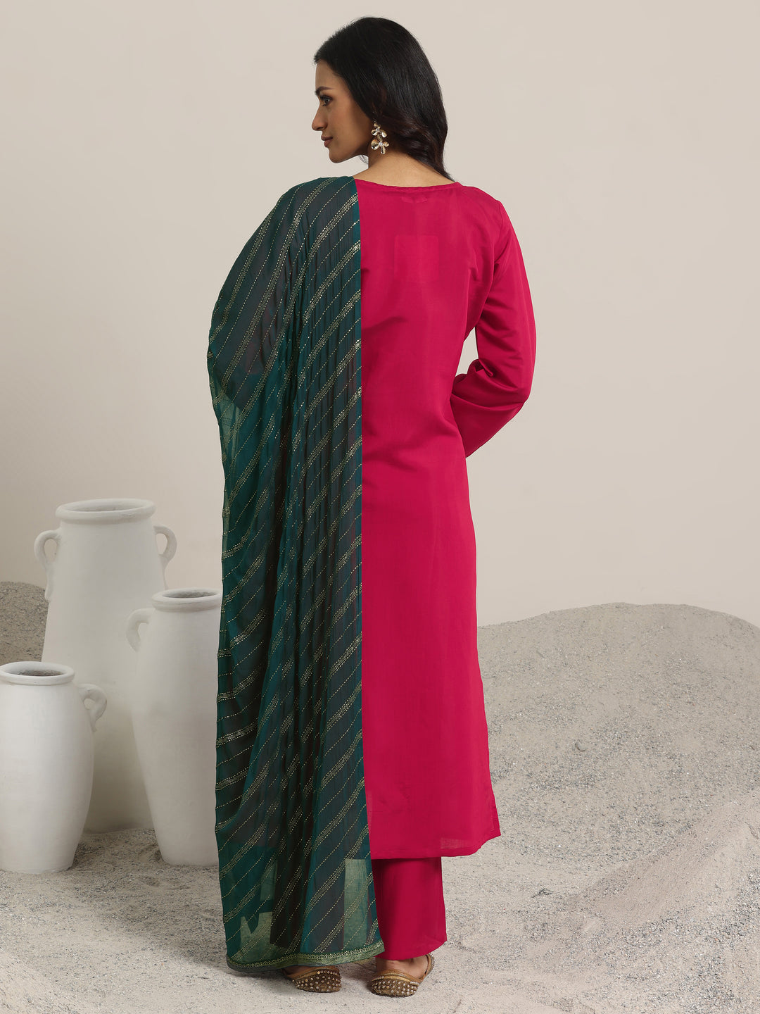 Red Embroidered Silk Blend Straight Suit Set With Dupatta