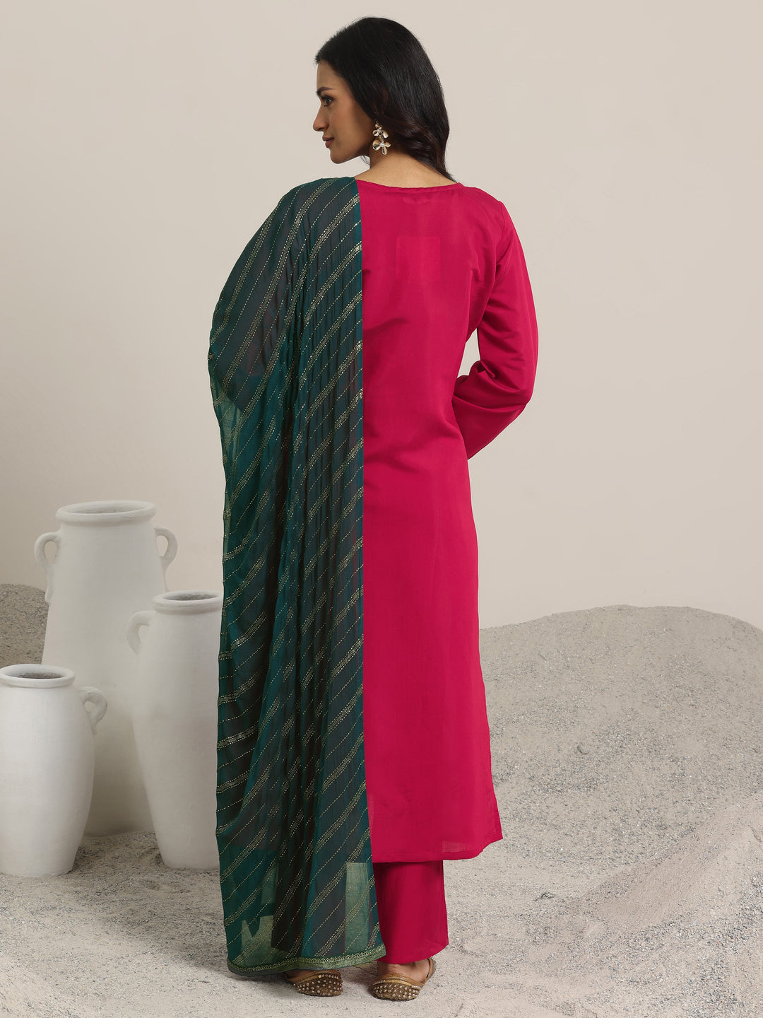 Red Embroidered Silk Blend Straight Suit Set With Dupatta