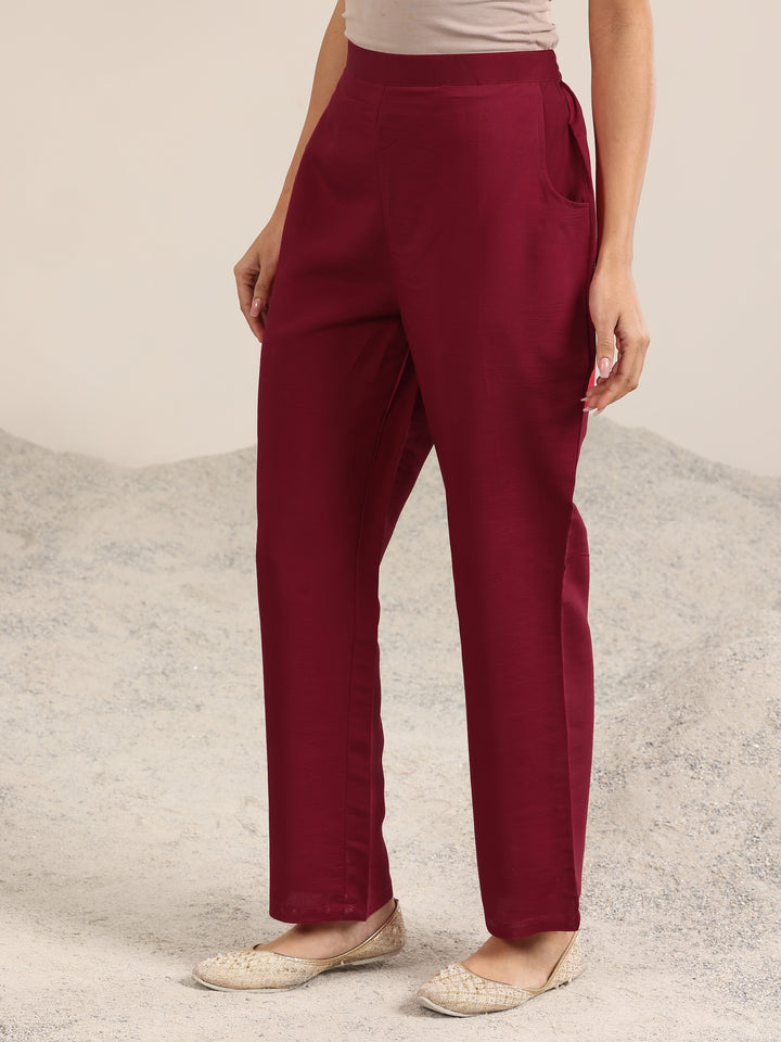 Maroon Embroidered Silk Blend Straight Suit With Dupatta