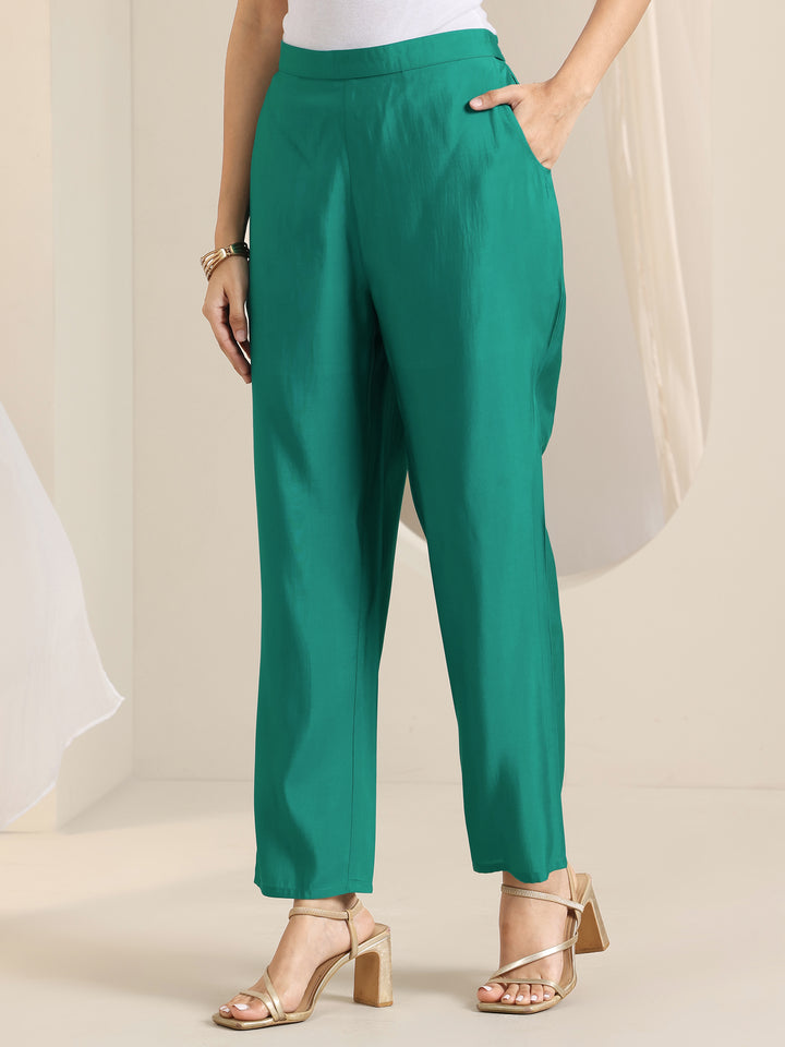 Teal Yoke Design Silk Blend A-Line Suit Set With Dupatta