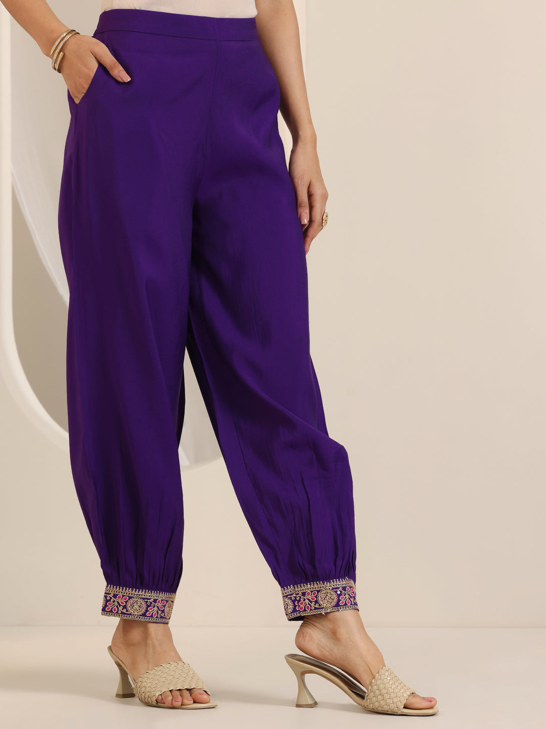 Purple Embroidered Silk Blend Straight Suit Set With Dupatta