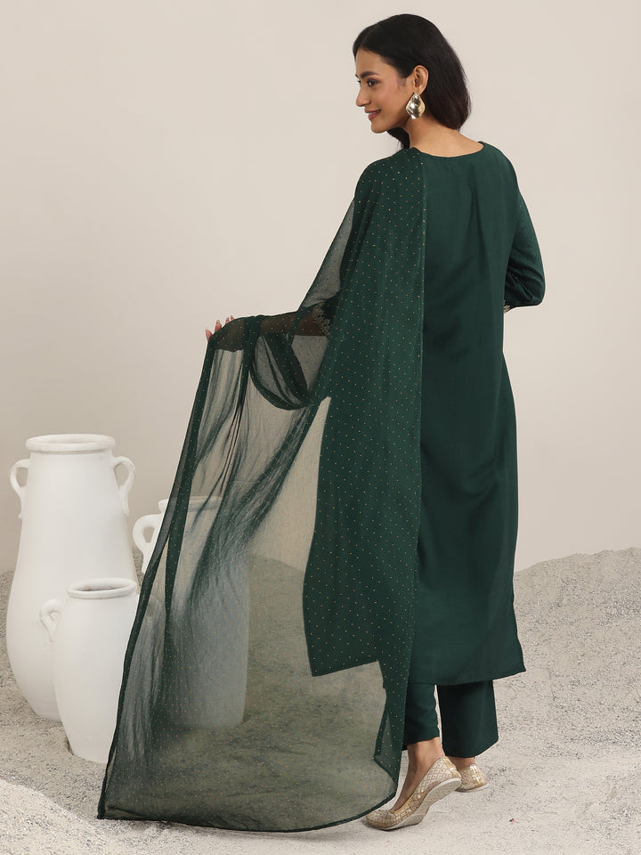 Green Yoke Deisgn Silk Blend Straight Suit With Dupatta