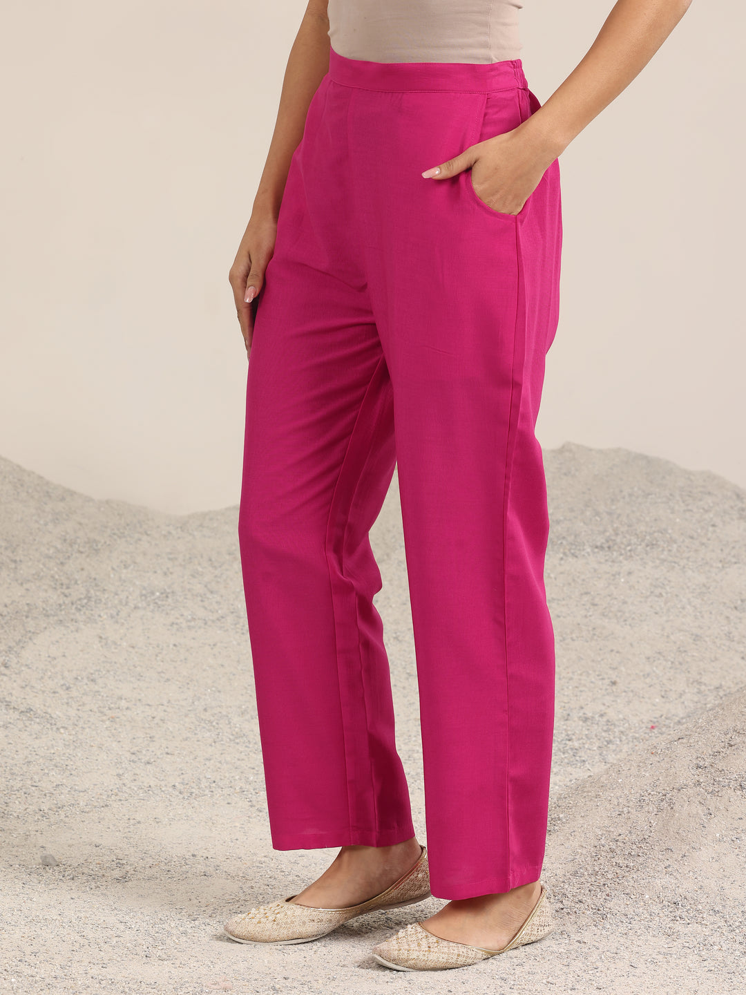 Pink Yoke Deisgn Silk Blend Straight Suit With Dupatta