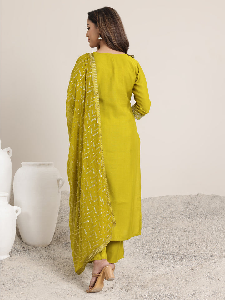 Green Yoke Design Silk Blend Straight Suit Set With Dupatta