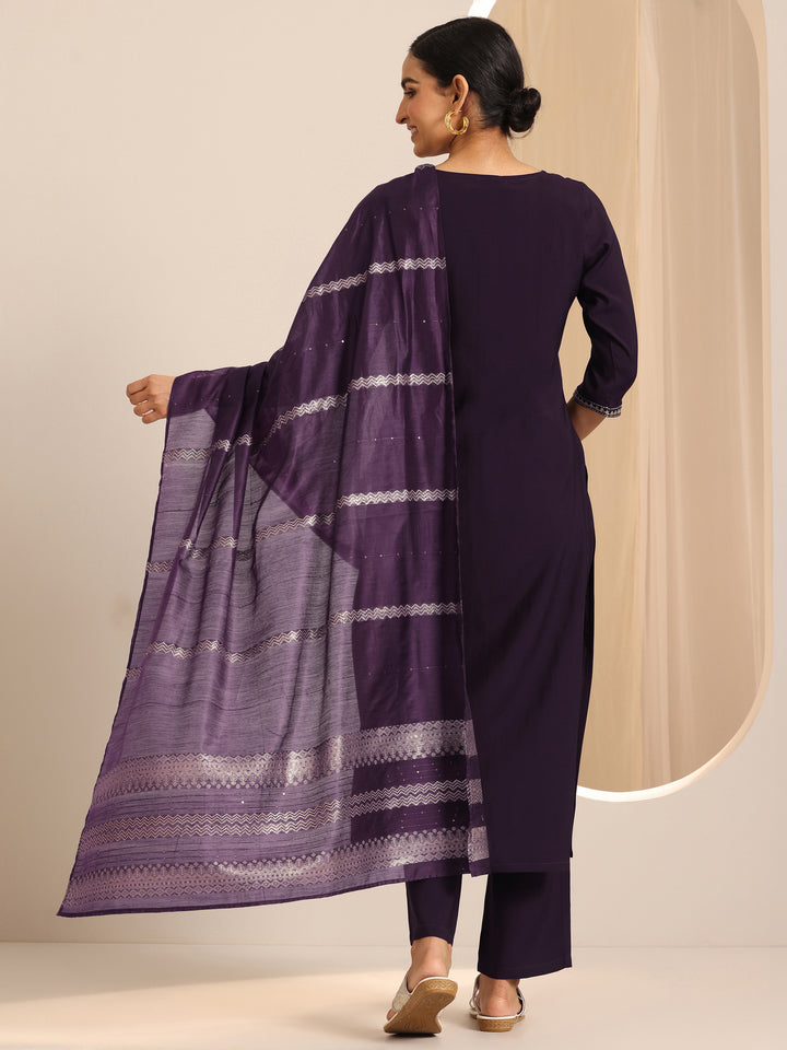 Burgundy Yoke Design Silk Blend Straight Suit Set With Dupatta