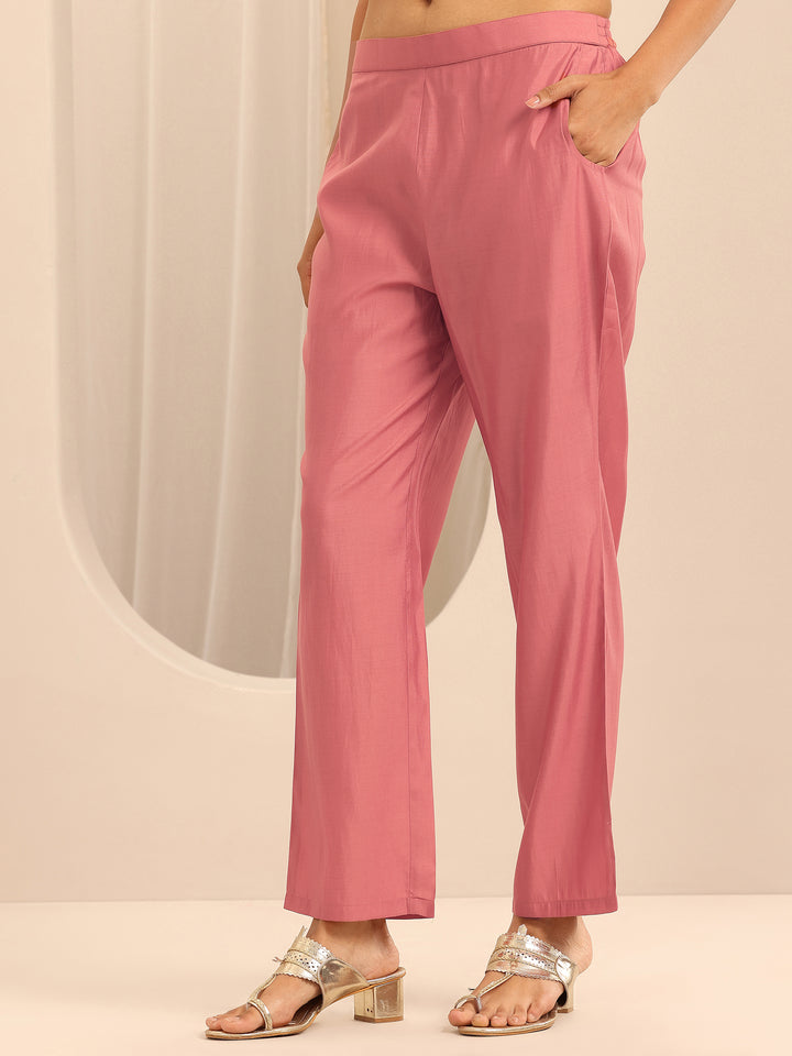 Peach Yoke Design Silk Blend Straight Suit Set With Dupatta