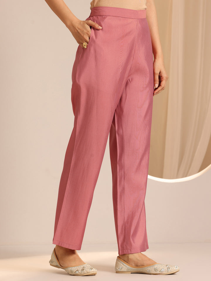 Peach Yoke Design Silk Blend Straight Suit Set With Dupatta