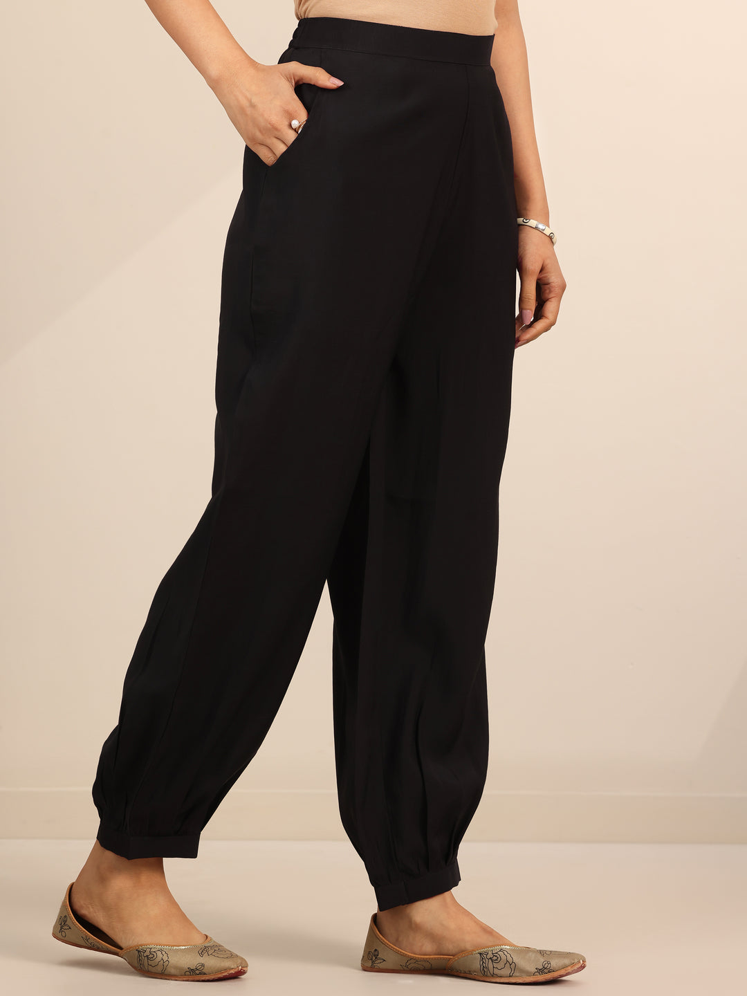 Black Yoke Design Silk Blend Straight Suit Set With Dupatta