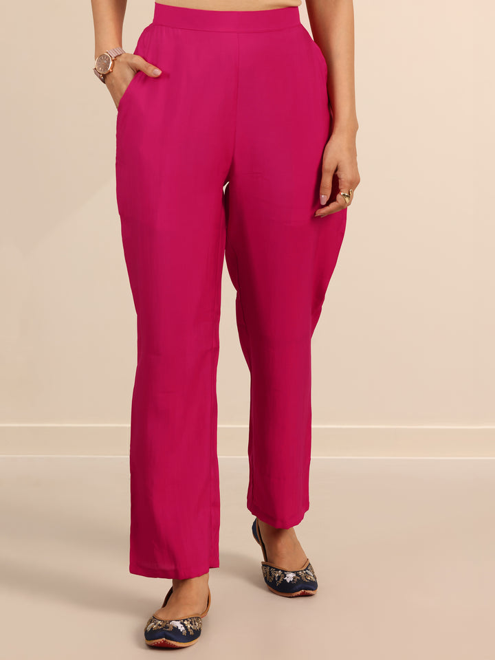 Pink Yoke Design Silk Blend Straight Suit Set With Dupatta